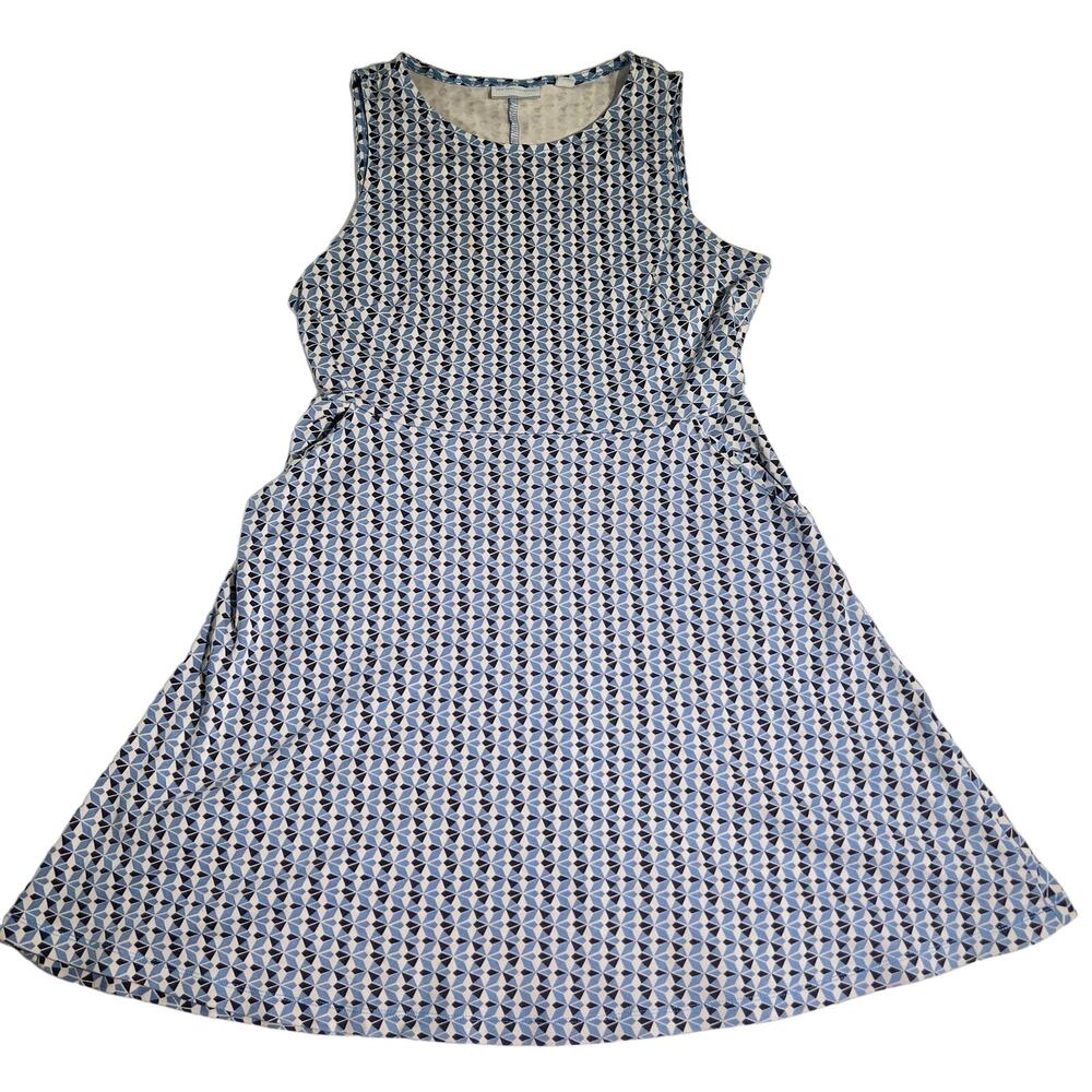 New York & Company Sun Dress Woman's Medium Sleeveless Blue Geometric All Over